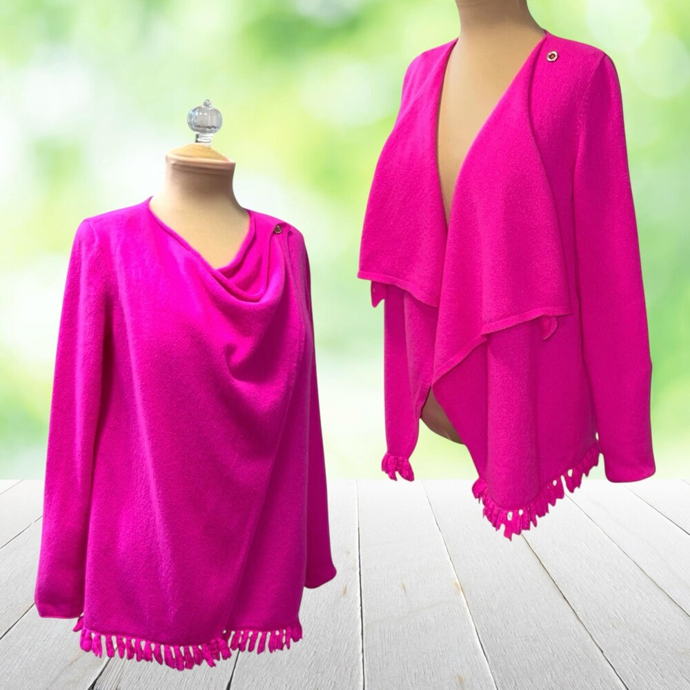 LILLY PULITZER Cashmere Sweater Fringe Hot Pink Alina Wrap Cardigan Size M
